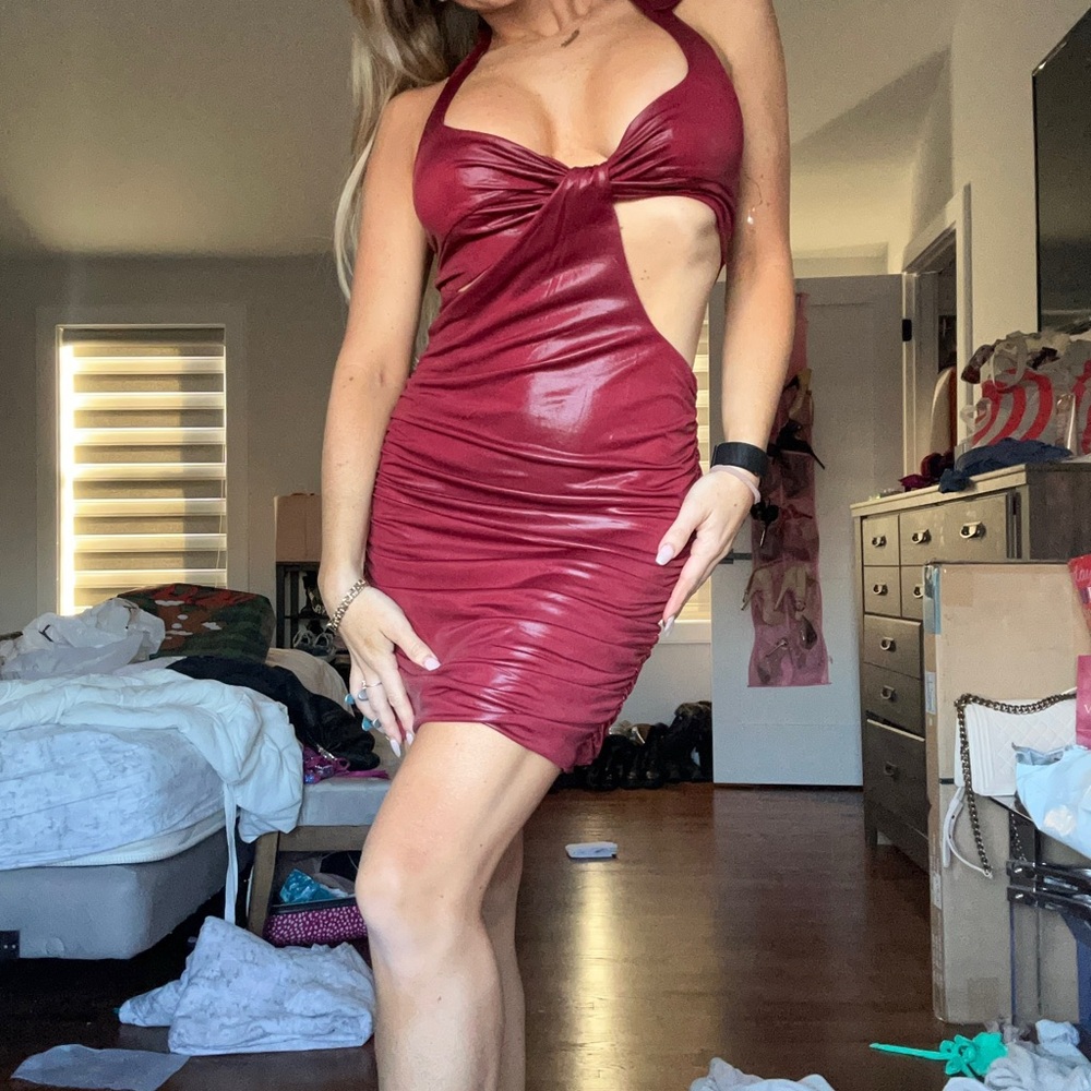 Oh Polly Wine Cut-Out Mini Dress